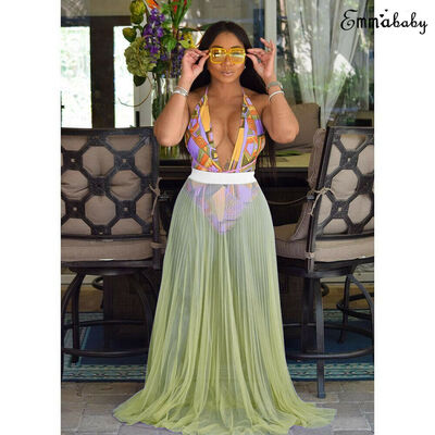 

Women Swimwear Bikini Cover Up Sheer Beach Skirt Sarong Pareo Long Maxi Dress
