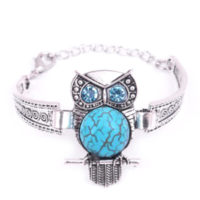 

Silver Charm punk Turquoise Owl Hand Bracelet Personality Summer Elephant