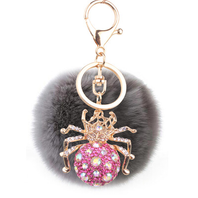

Keychain alloy studded spider hanging bag mobile phone accessories cute animal rex rabbit hair car pendant