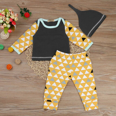 

Newborn Infant Baby Boy Geometric T shirt TopsPantsHat Outfits Clothes Set