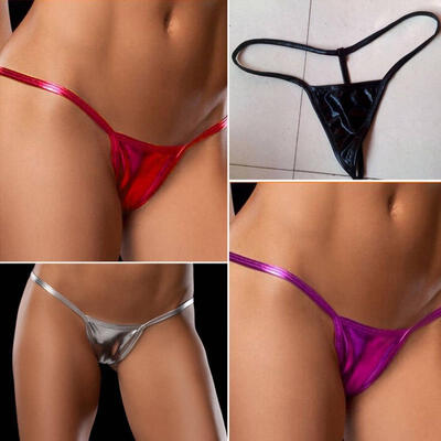 

Sexy Women PU Leather G-string Lingerie V-string T-Back Metallic Knicker Thong