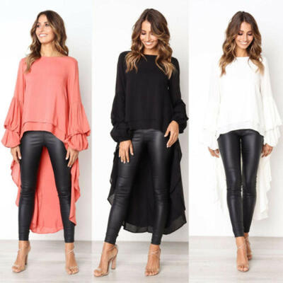

Sexy Women Long Sleeve Asymmetrical Hem Clubwear Casual Tops Shirt Blouse