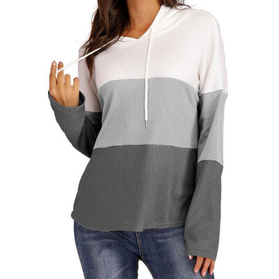 

Women Autumn Stylish Concise Casual All-match Color-blocked Long Sleeve Loose Hoodie