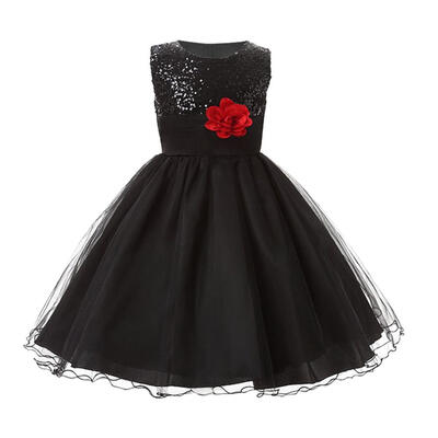 

Sleeveless Round Neck Summer Dress Kids Girls Flower Mesh Princess Dresses