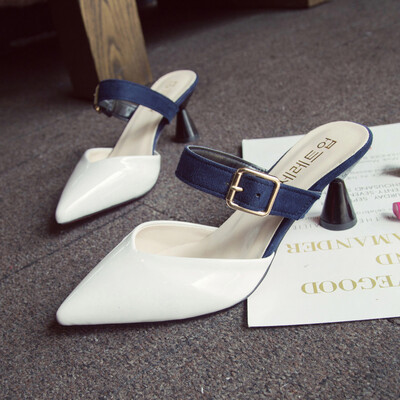 

A word of drag&buckle belt high heel bag head sandals womens summer 2019 new version of the Korean version of the sharp l