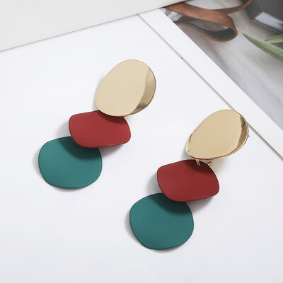 

Elegant Candy Colors Round Metal Uneven Drop Earrings for Women 2019 New Geometric Statement Earrings Womens Fashion Jewelry
