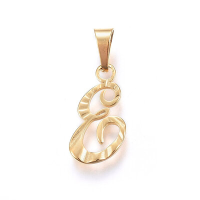 

304 Stainless Steel Pendants Alphabet Golden LetterE 16x8x1mm Hole 5x3mm