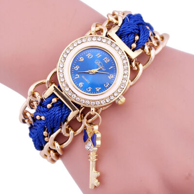

Ethnic style ladies chain woven watch key pendant with diamonds
