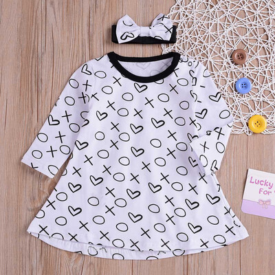 

Newborn Baby Girls Long Sleeves Heart Print DressHeadband Children Clothing