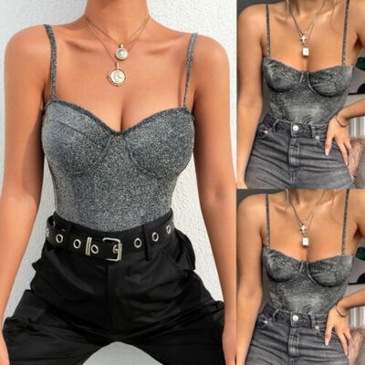

Women Sexy Sleeveless Sequin Bodysuit Leotard Bodycon Jumpsuit Romper Blouse