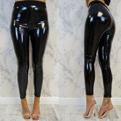

Ladies Womens Shiny PVC High Waist Wet Look Skinny Disco Vinyl Pencil Leggings