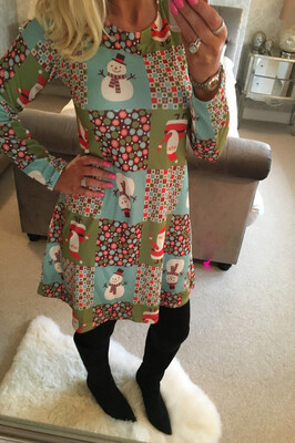 

Womens Christmas Dress Ladies Mini Santa Snowman Long Sleeves Xmas Swing Dresses