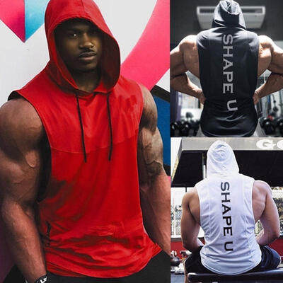 

Mens Muscle Hoodie Tank Top Bodybuilding Gym Workout Sleeveless Vest T-shirt