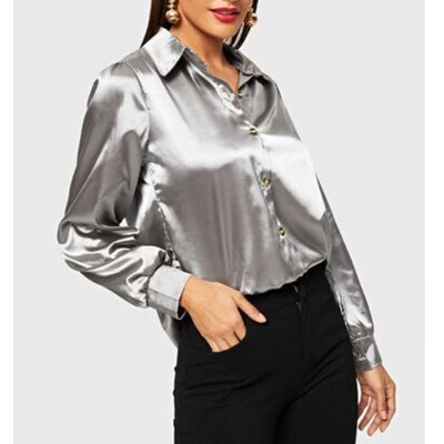 

Elegant Women Loose Long Sleeve Silk Satin Casual Blouse Shirt Tops Fashion