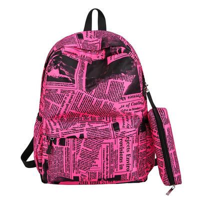 

2pcsset Fashion Travel Backpacks Men Nylon Letter Print Knapsack Pen Bags