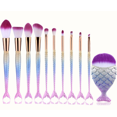 

〖Follure〗11Pcs Mermaid Beauty Cosmetic Makeup Brush Tool Set Foundation Eyeshadow Brushes