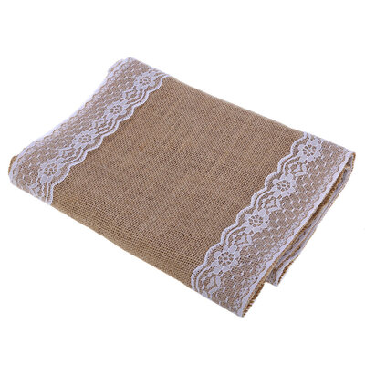 

Rustic Burlap Lace Hessian Table Runner Natural Jute Wedding Festival Decoration