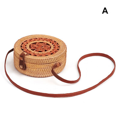 

Women Fashion Handmade Woven Round Straw Bags Summer Beach Style Handbags Bohemian Rattan Crossbody Bags Beach Circular Bags