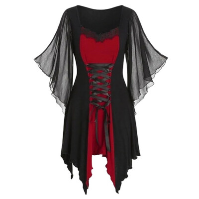 

Tailored Women Gothic Cross Lace Insert Butterfly Sleeve T-shirt Plus Size Tops