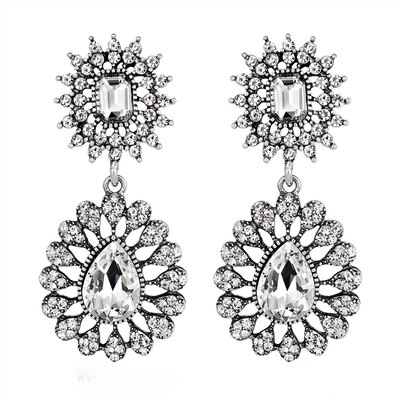 

Vintage Women Hollow Flower Rhinestone Inlaid Earrings Party Wedding Jewelry