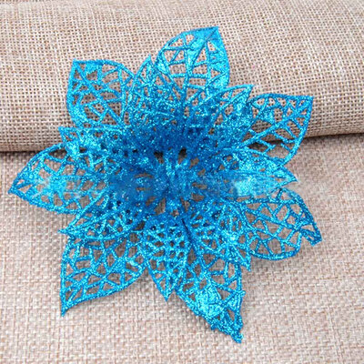 

New Fashion 5Pcs 7 Colors Christmas Decorations 10Cm Sticky Powder Christmas Fake Flowers Hollow Christmas Flower Home Tree Docor