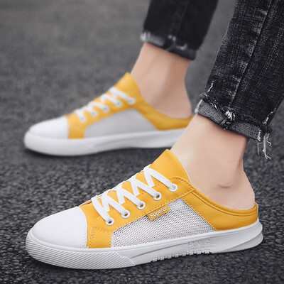 

Summer breathable mesh cloth half slippers mens baotou trend personality lazy shoes net infrared wear wild casual white shoes