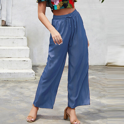 

Tailored Fashion Womens Straight Loose Solid Color Lace Elastic Waist Casual Pants