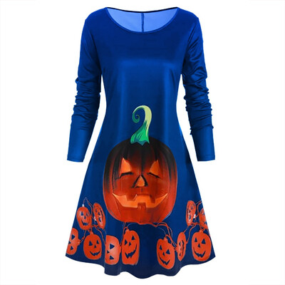 

Tailored Womens Winter Zipper Pumpkin Print Long Sleeve Halloween Plus Size Mini Dress
