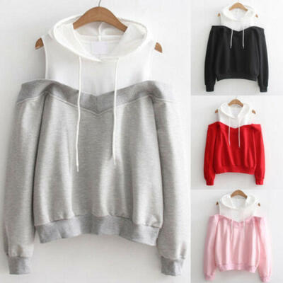 

Women Long Sleeve Hoodie Off shoulder Sweatshirt Sweater Jumper Pullover Coat CA