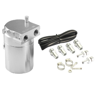 

Aluminum Engine Silver Baffled Oil Catch Can Tank Reservoir Breather With Fittings Solid