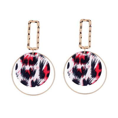 

Fashion Women Circle Leopard Pattern Faux Leather Dangle Stud Earrings Gift