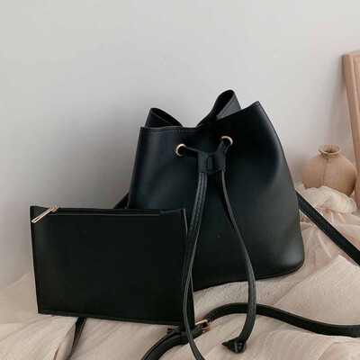 

Tailored Womens New Solid Color Shoulder Messenger Bag 2PC Fashion Simple Bucket Bag