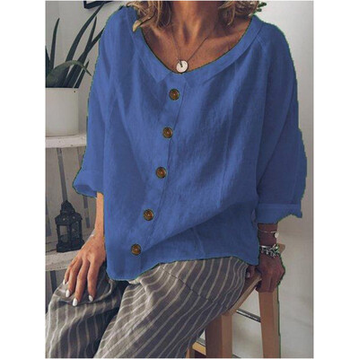

Starmoon Women Fashion Loose Cotton Linen Button Solid Daily Casual Shirt Blouse Tops