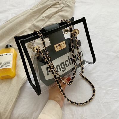 

North bag texture foreign air bag woman 2019 new Korean version 100 lap single shoulder oblique bag fashion transparent chain bag