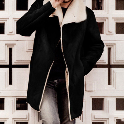 

Mens Long Sleeve Open Front Jacket Fluffy Winter Overcoat Plus Size Trench Coat