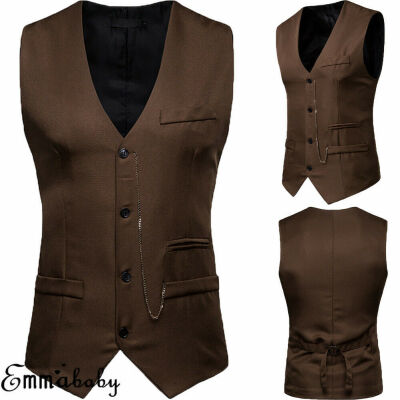 

Men Formal Casual Business Vest Suit Slim Double-Breasted Waistcoat Coat NEW