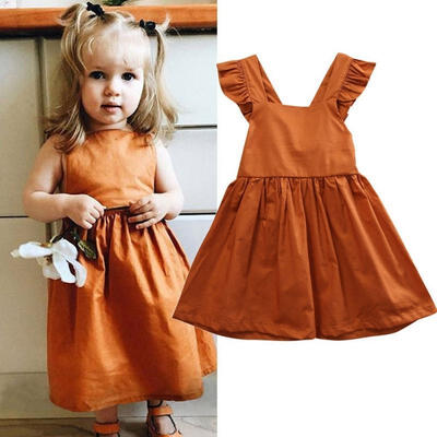 

Kids Baby Girls Infant Sleeveless Bowknot Dress Cotton Ruffled Vest Dress Sundress