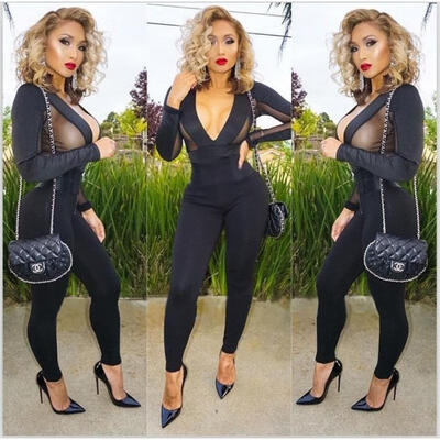 

New Women Casual Long Sleeve Bodycon Romper Jumpsuit Club Bodysuit Long Pants