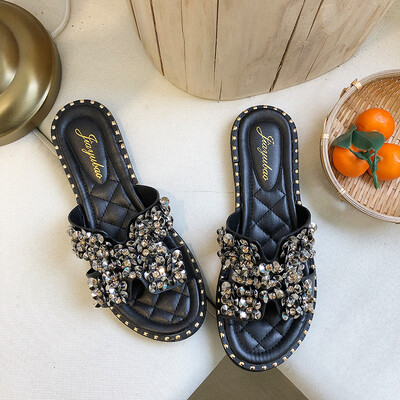 

Net red slippers summer 2019 new drill sandals&slippers women wear flat fashion slip Joker h drag