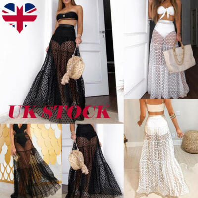 

UK Women Ladies Long Maxi Tulle Skirt Vintage Polka Dot Rockabilly Tutu Skirts