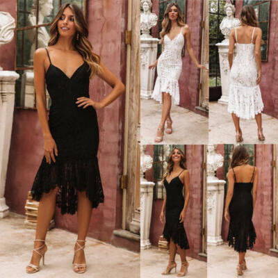 

UK Women Sexy Lace Sleeveless Bandage Bodycon Evening Party Cocktail Midi Dress
