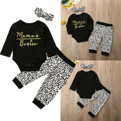 

3PCS Newborn Baby Boy Girl Leopard Print Clothes Romper Jumpsuit Pants Outfit AU