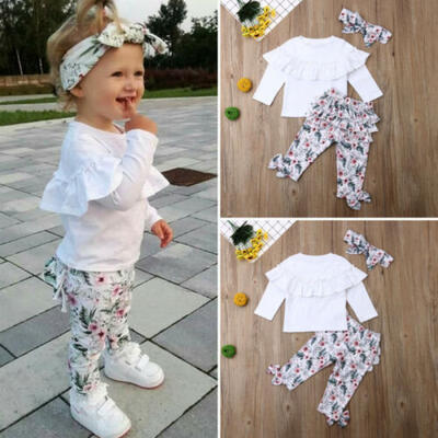 

UK 3Pcs Toddler Kids Baby Girl Winter Clothes Ruffle Tops Long Pants Outfits Set