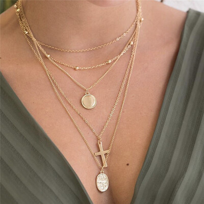 

HuaTang Star Moon Pendant Necklace Boho Geometric Crystal Layered Necklaces for Women Girl Waterdrop Opal Collar Choker Jewelry