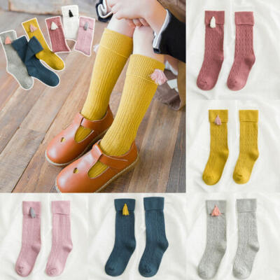 

Girl Kids Children Toddler Knee High Cotton School Socks Frilly 1-8yrs Knee High