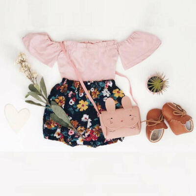 

Toddler Kid Baby Girl Clothes Romper Tops Susnuit Flower Short Pants Outfit 2Pcs