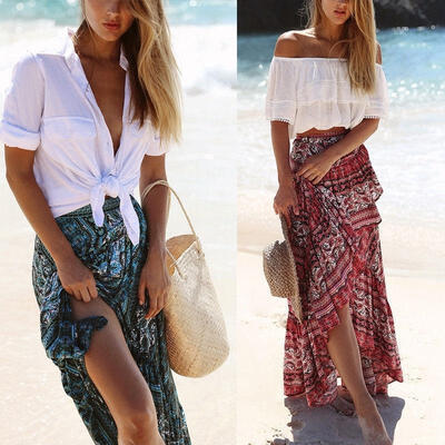 

Summer Womens Boho Floral Long Dress Skirt Beachwear Party Sundress