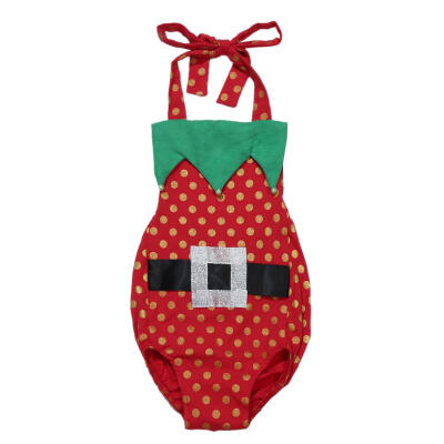 

Newborn Baby Girls Christmas Bodysuit Halter Backless Polka Dots Romper