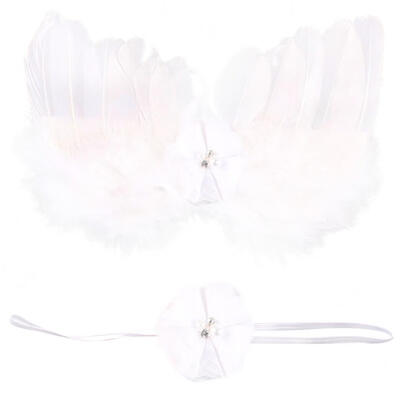 

Newborn Baby Feather Angel Wing Photography Prop Crystal Headband Set