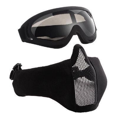 

V12X400 Half-face Mesh Mask & Goggle Set Impact-resistance UV Protection Goggle Protective Mask Ear Protection Carbon Steel Mesh